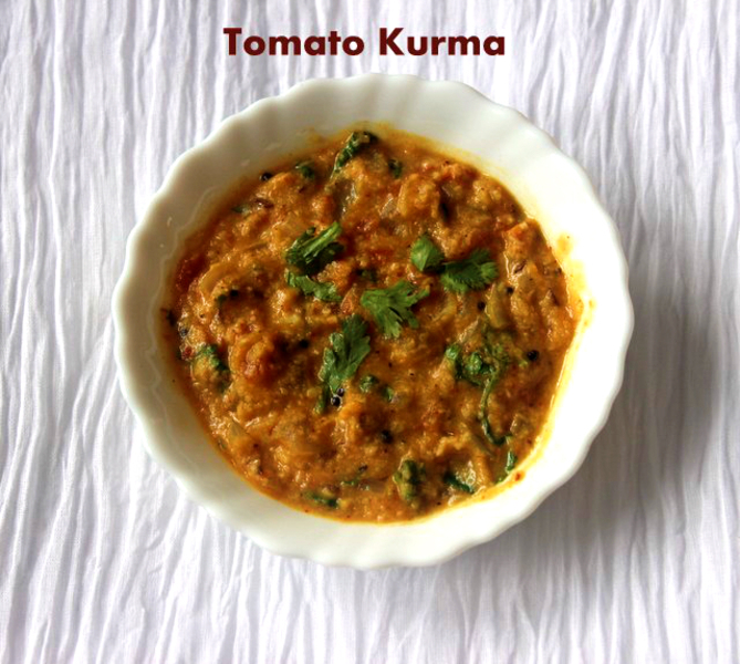 Tomato kurma/thakkali kurma recipe easy side dish for rotis, idlis or dosas Recipe by