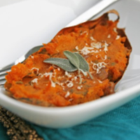 Twice-Baked Sweet Potatoes with Caramelized Onion and Sage