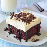 Chocolate Poke Cake with Fudge Sauce Chocolate Poke Cake with Fudge Sauce