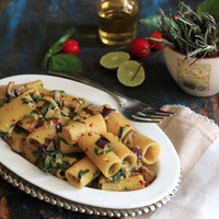 Spinach and Eggplant Rigatoni with Lemon Cream Sauce