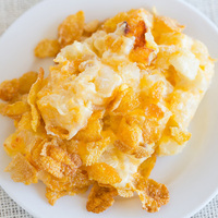 Cheesy Potato Casserole with Corn Flake Topping