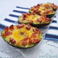 Baked Eggs in Avocado with Bacon